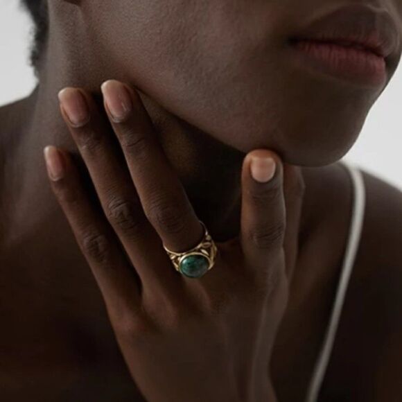 #21 NEW 18k Gold Plated Natural African Turquoise Ring - Picture 8 of 11